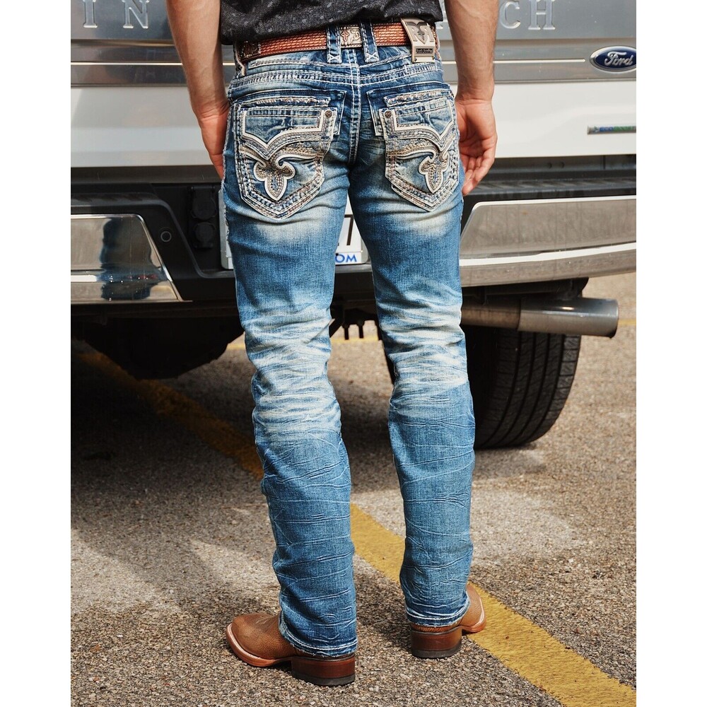 NWT ROCK REVIVAL MEN'S JEANS 44 Waterfall J200R Straight DISTRESSED new